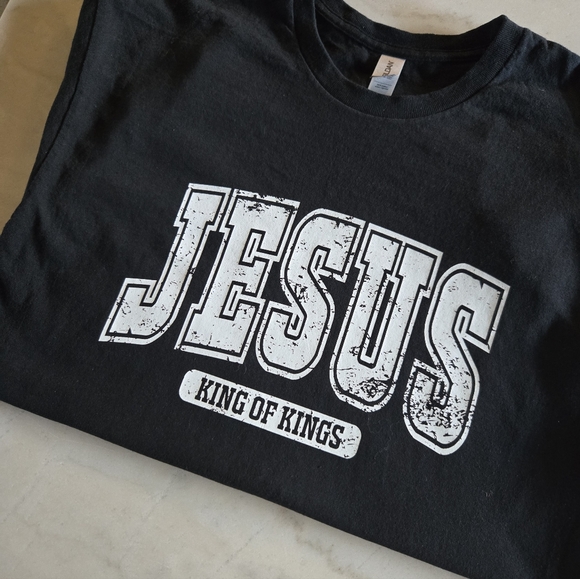 Handmade JESUS King of Kings Christian Graphic Tee Black Large - Picture 2 of 4